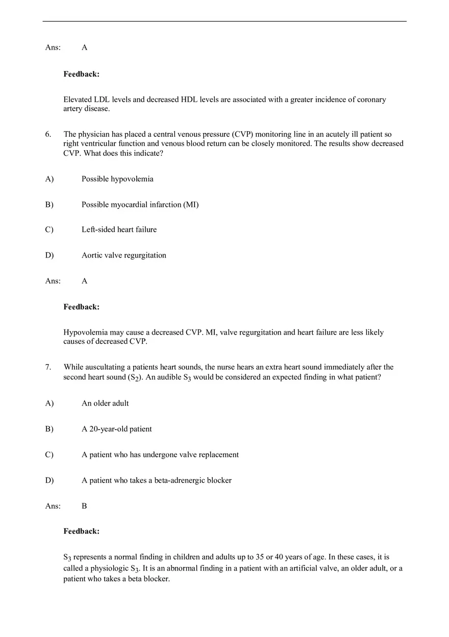 Assessment of Cardiovascular Function Test Bank - Page 11