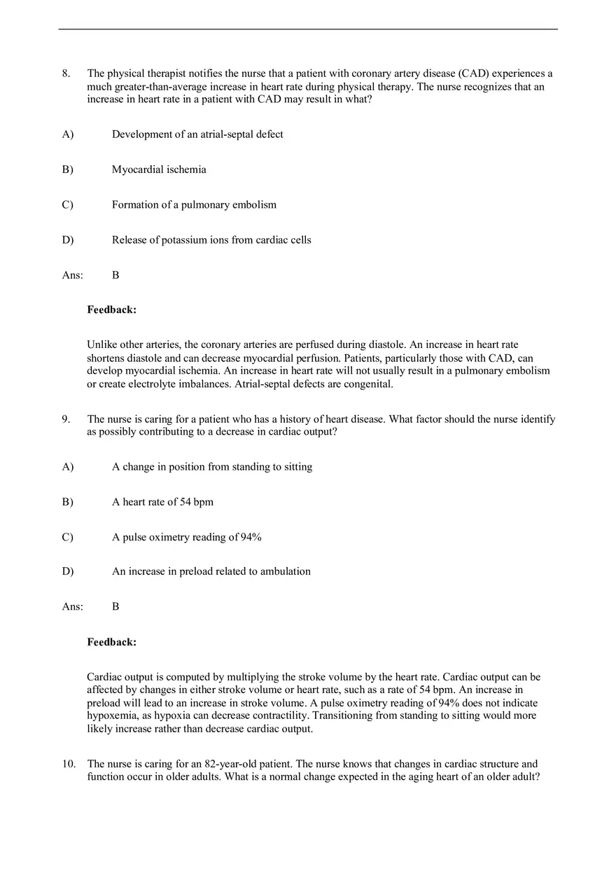 Assessment of Cardiovascular Function Test Bank - Page 12