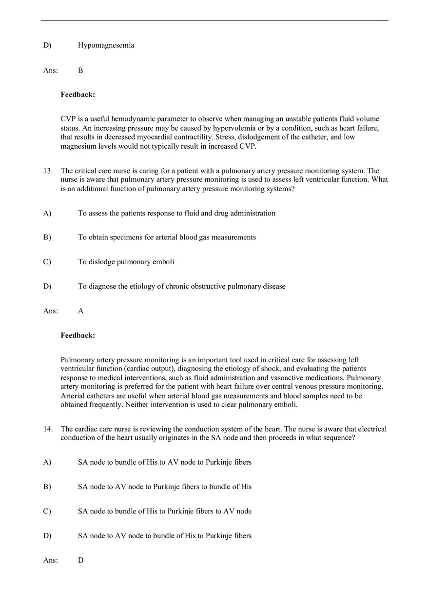 Assessment of Cardiovascular Function Test Bank - Page 14