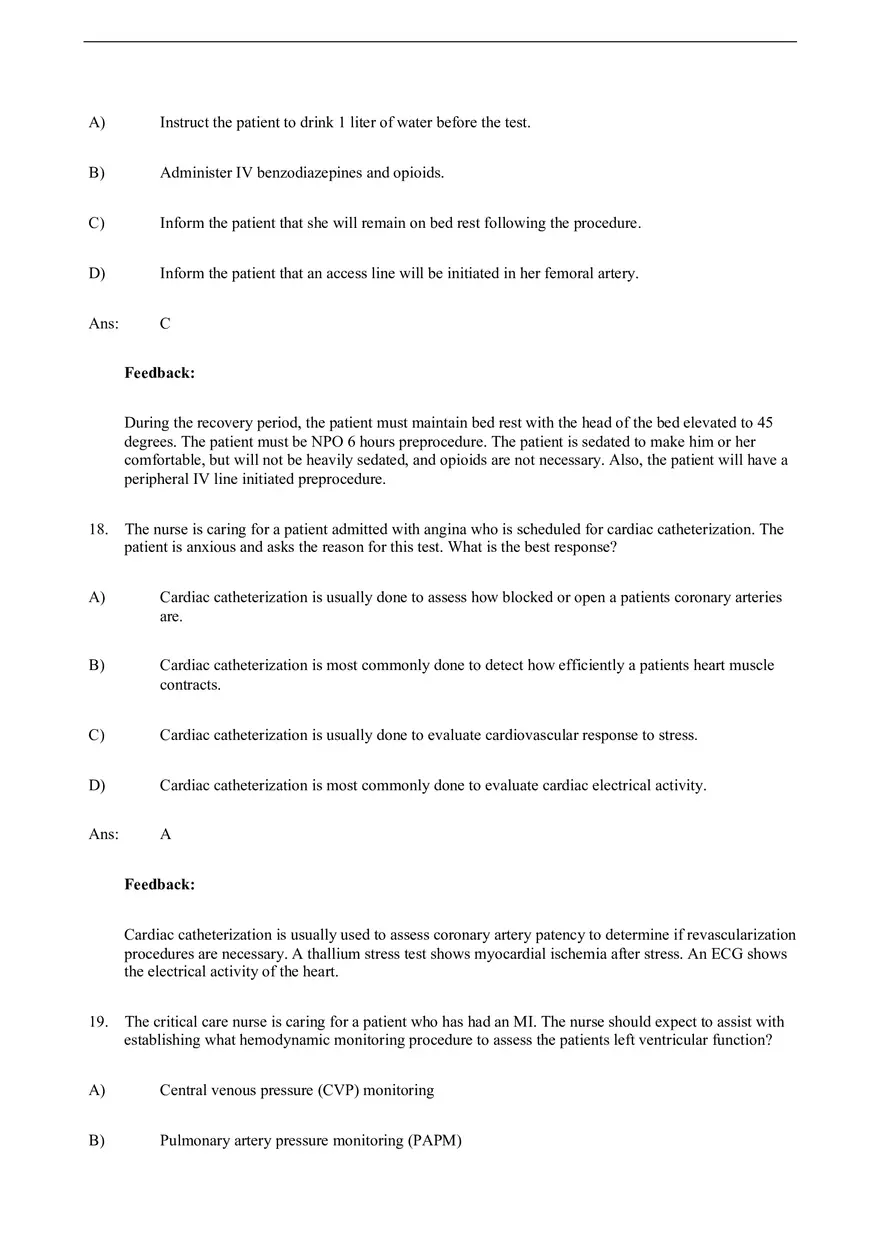 Assessment of Cardiovascular Function Test Bank - Page 16