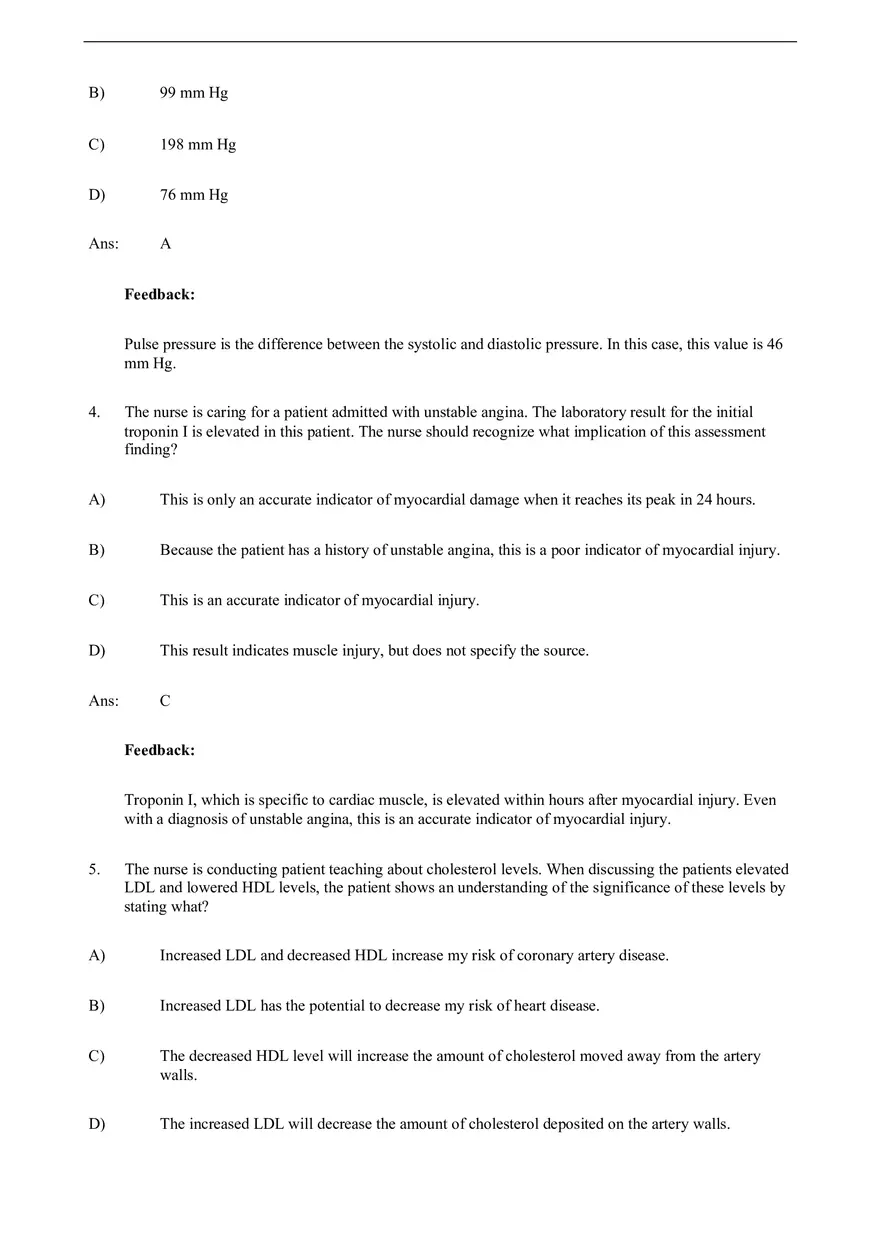 Assessment of Cardiovascular Function Test Bank - Page 2