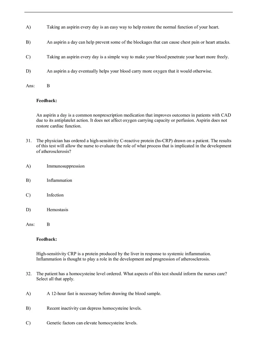 Assessment of Cardiovascular Function Test Bank - Page 6