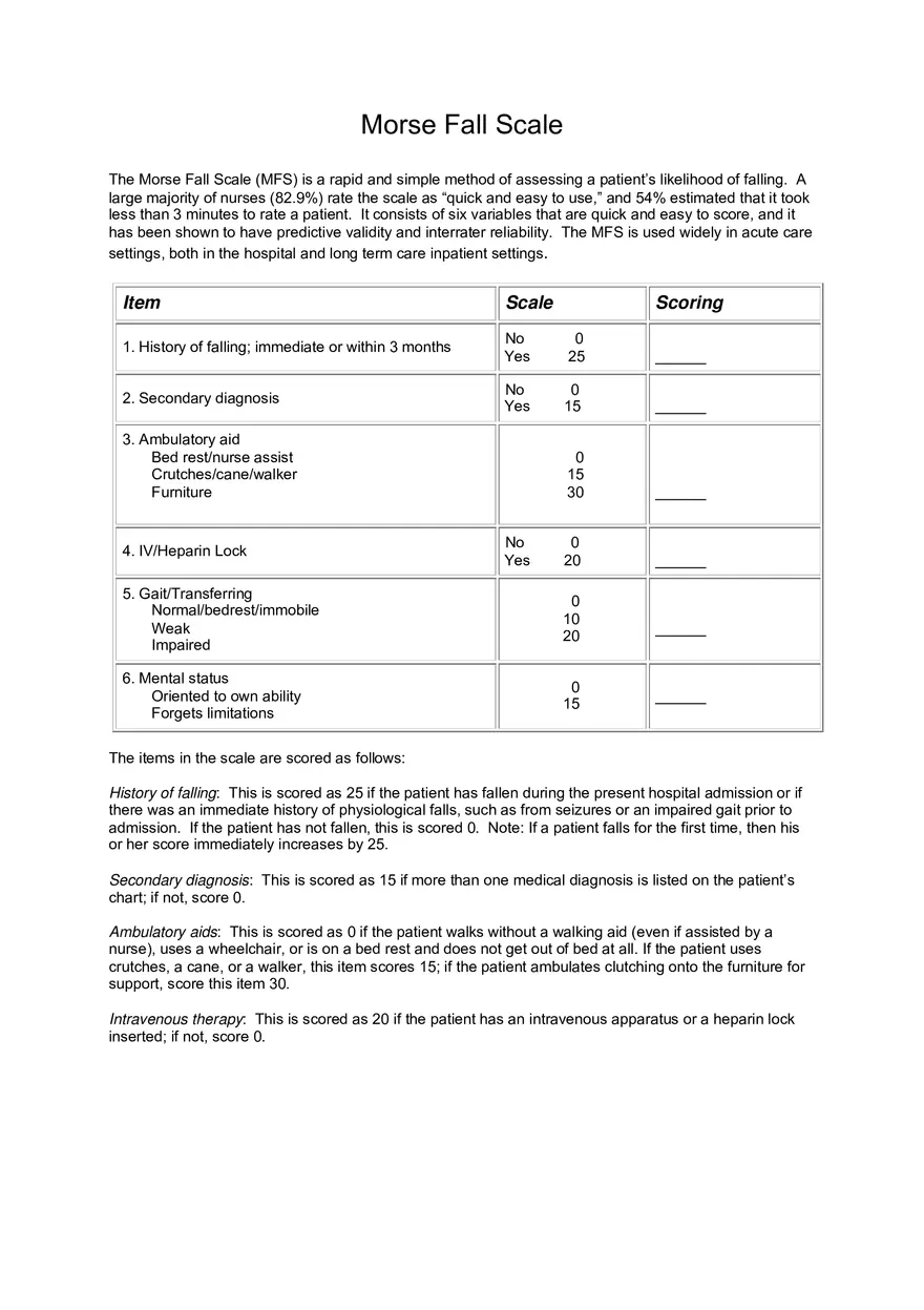 Morse Fall Scale - Page 1