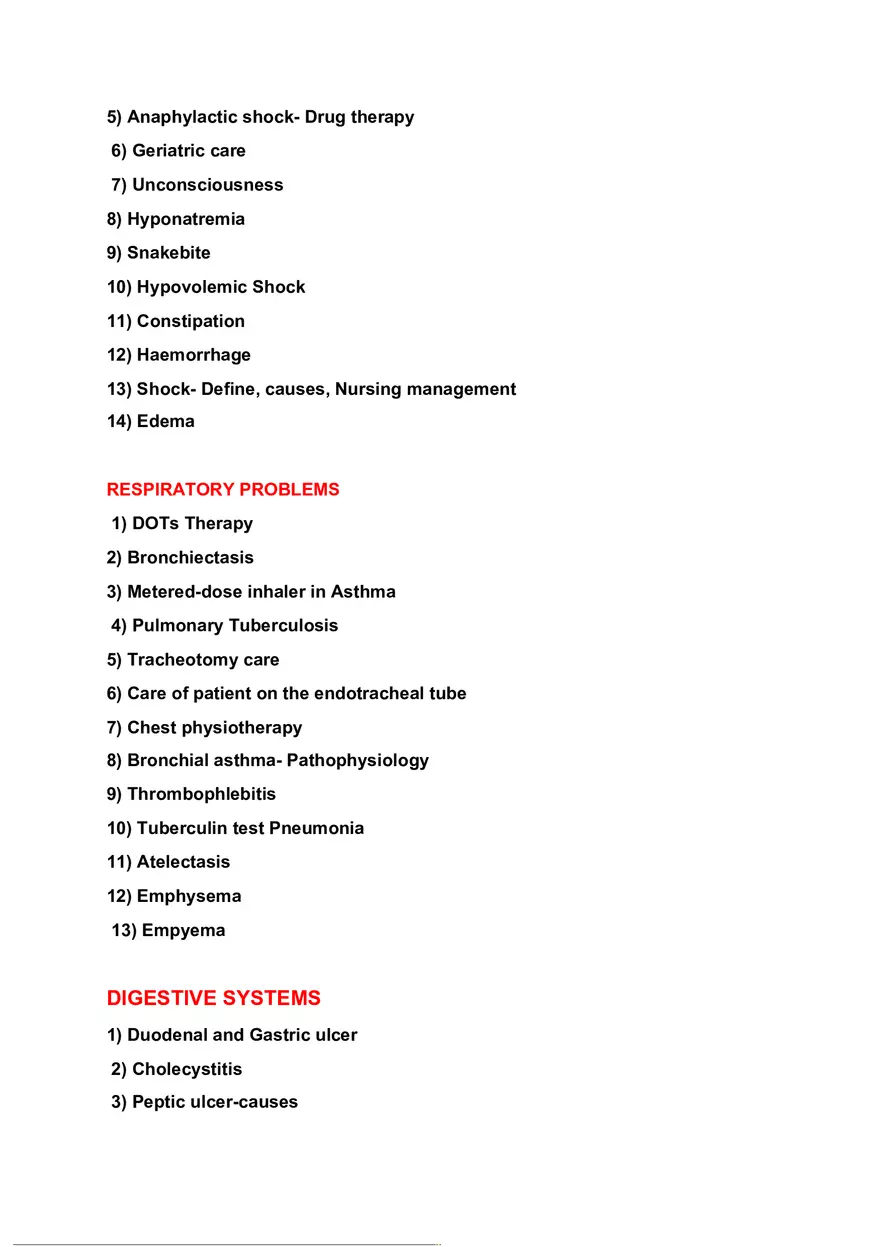 Important Topics Under Medical Surgical Nursing - Page 2
