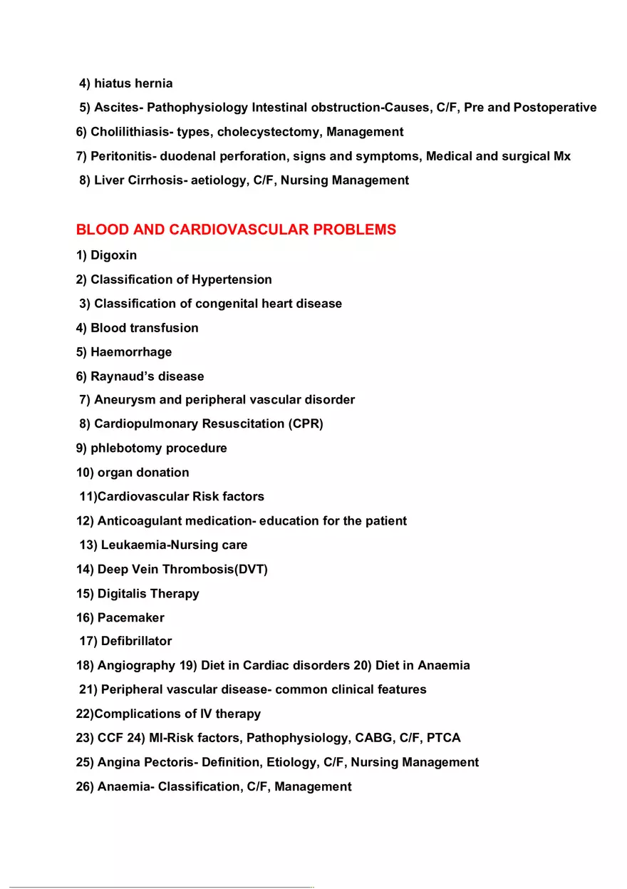Important Topics Under Medical Surgical Nursing - Page 3