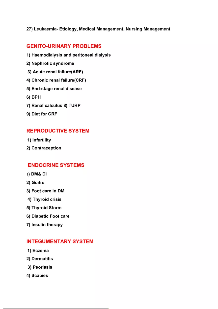 Important Topics Under Medical Surgical Nursing - Page 4
