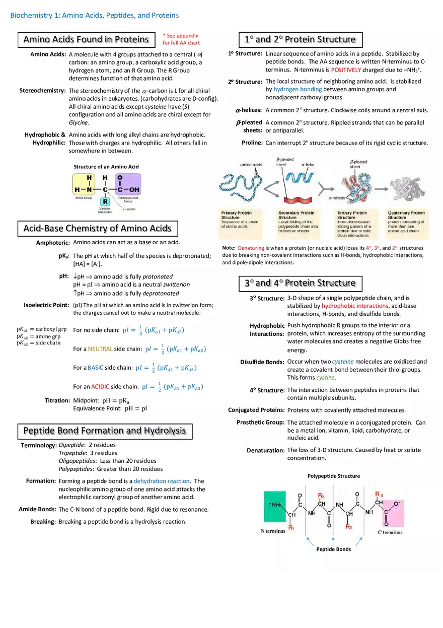 Notes for Biochemistry - Page 1