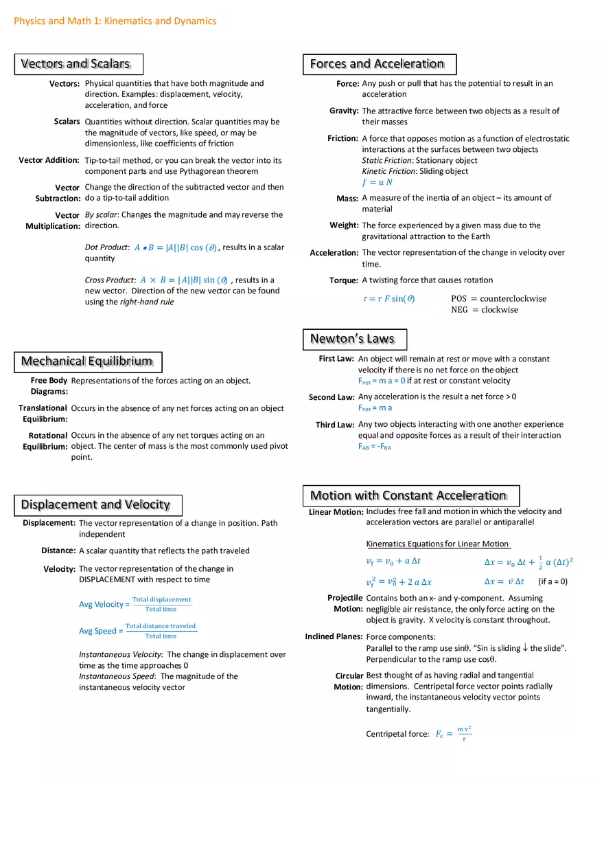 Notes for Physics and Math - Page 1