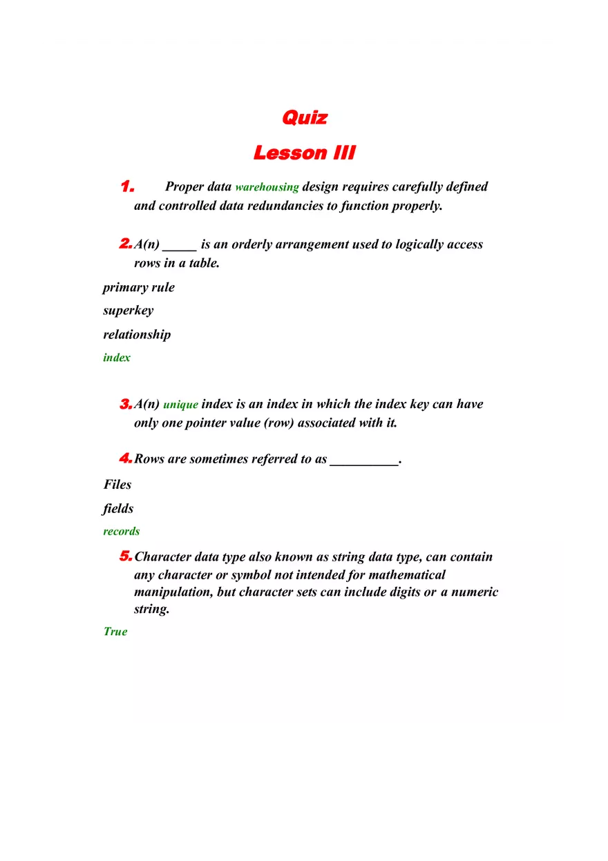 Quiz Lesson III - Data Management Foundations - Page 1