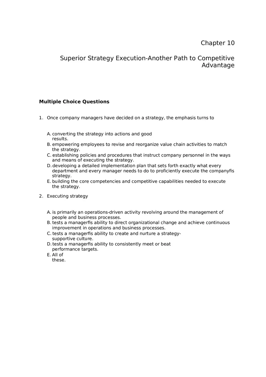 Superior Strategy Execution-Another Path to Competitive Advantage Assignment 1 - Page 1