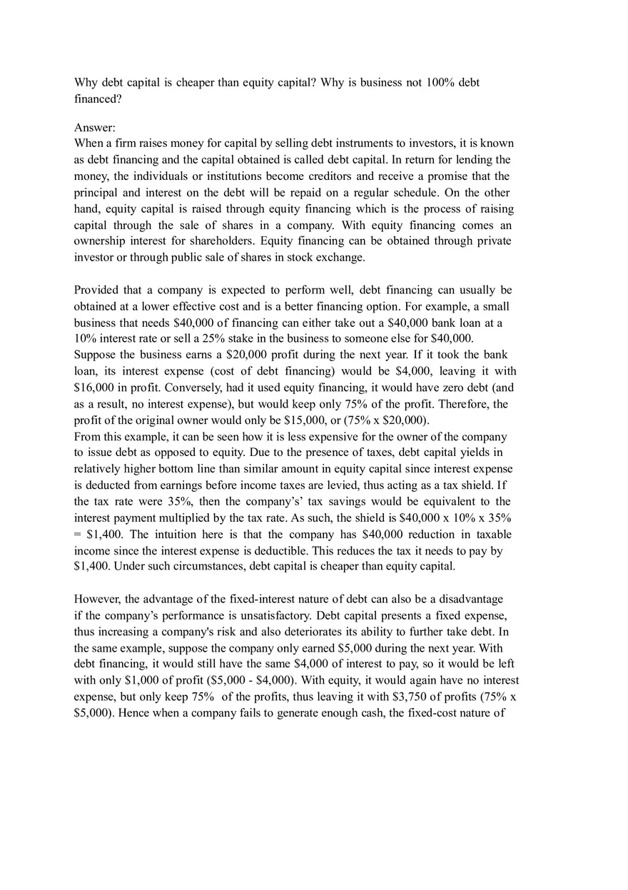 Why Debt Capital is Cheaper than Equity Capital - Page 1
