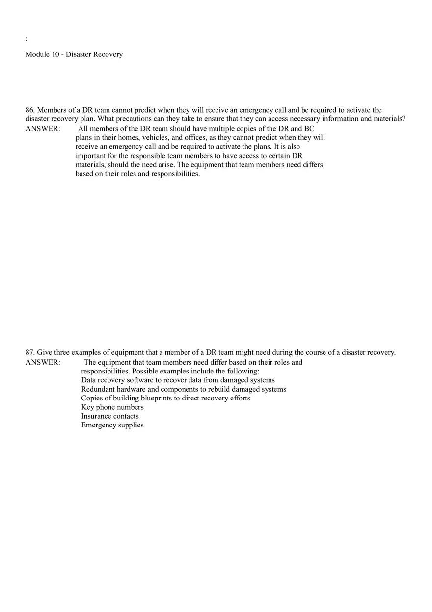 Module 10 - Disaster Recovery Answer Key Part 3 - Page 10
