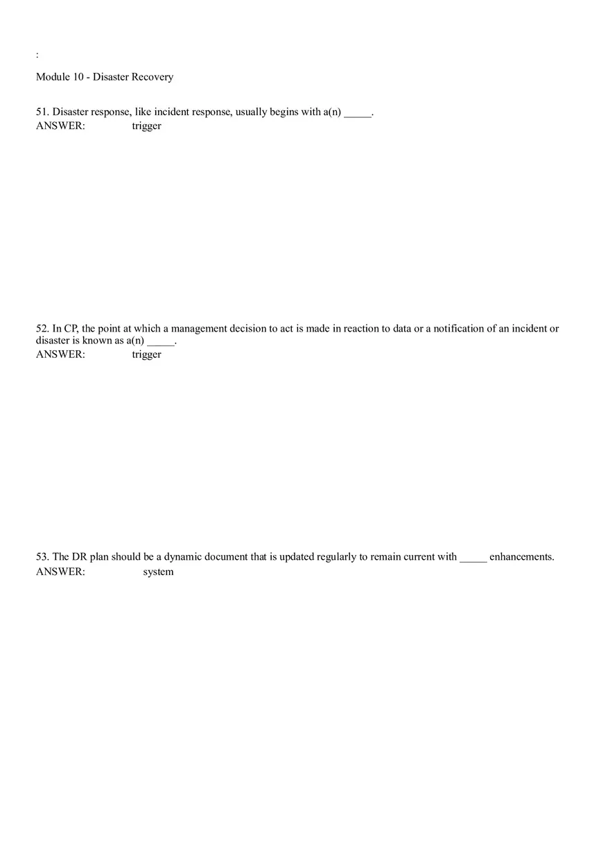 Module 10 - Disaster Recovery Answer Key Part 3 - Page 1