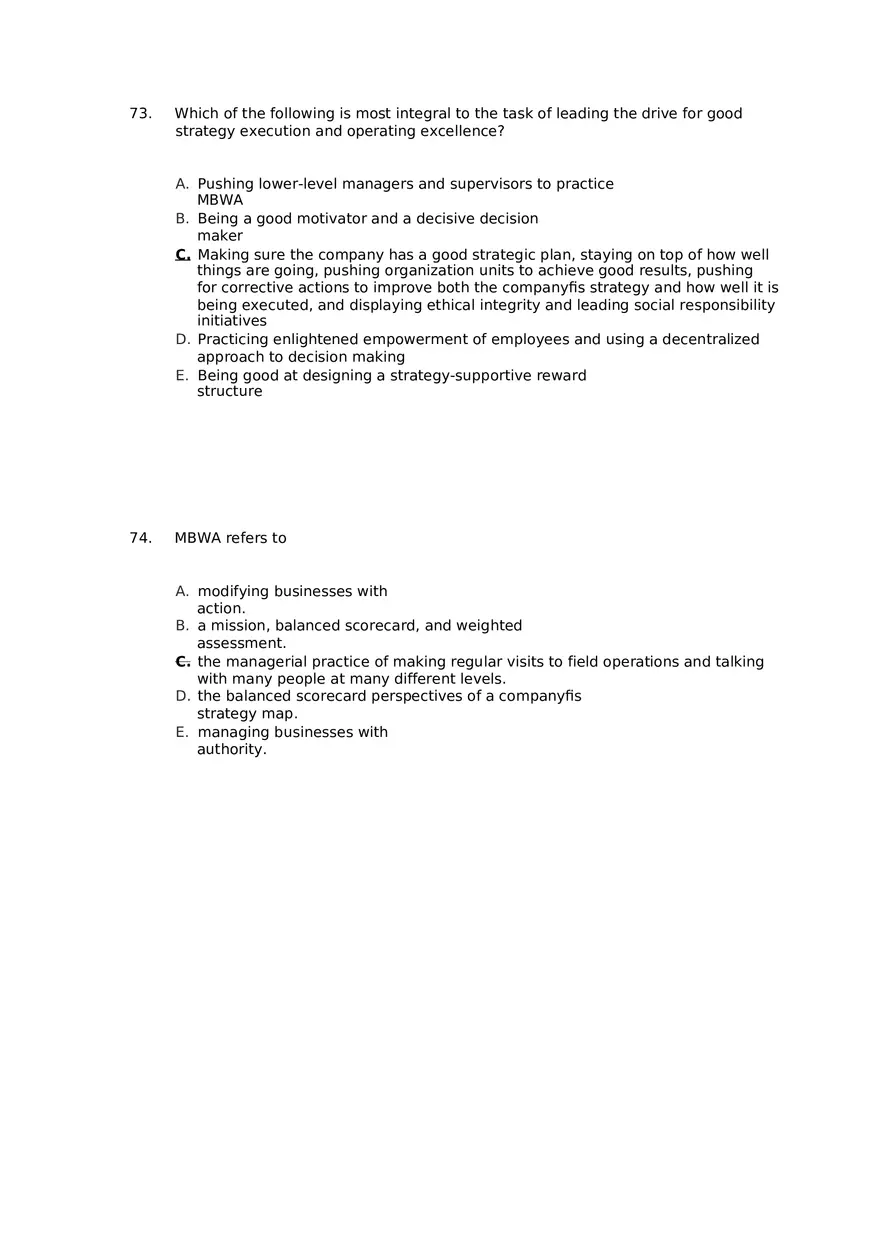 Superior Strategy Execution-Another Path to Competitive Advantage Answer Key 4 - Page 12