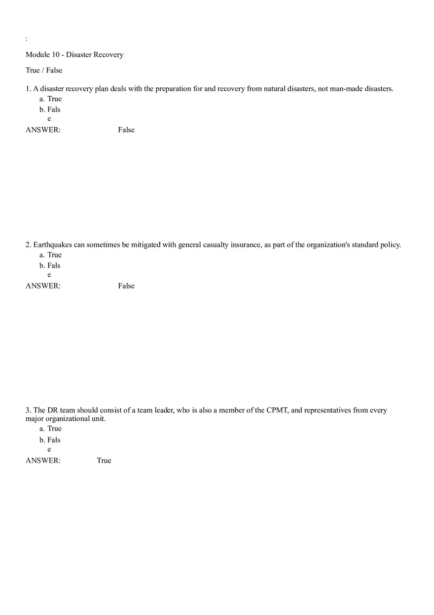 Module 10 - Disaster Recovery Answer Key Part 1 - Page 1