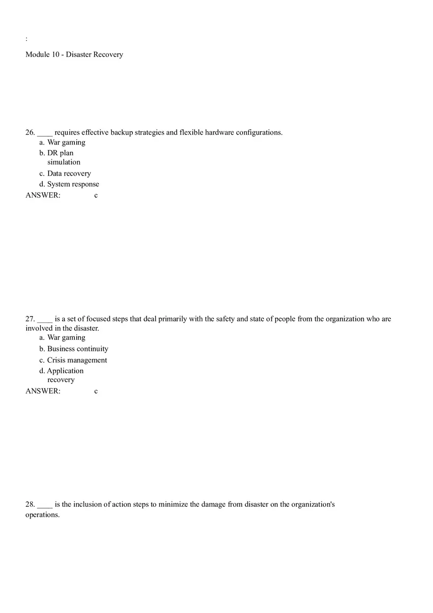 Module 10 - Disaster Recovery Answer Key Part 2 - Page 1
