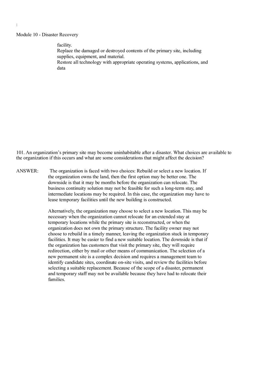 Module 10 - Disaster Recovery Answer Key Part 4 - Page 13