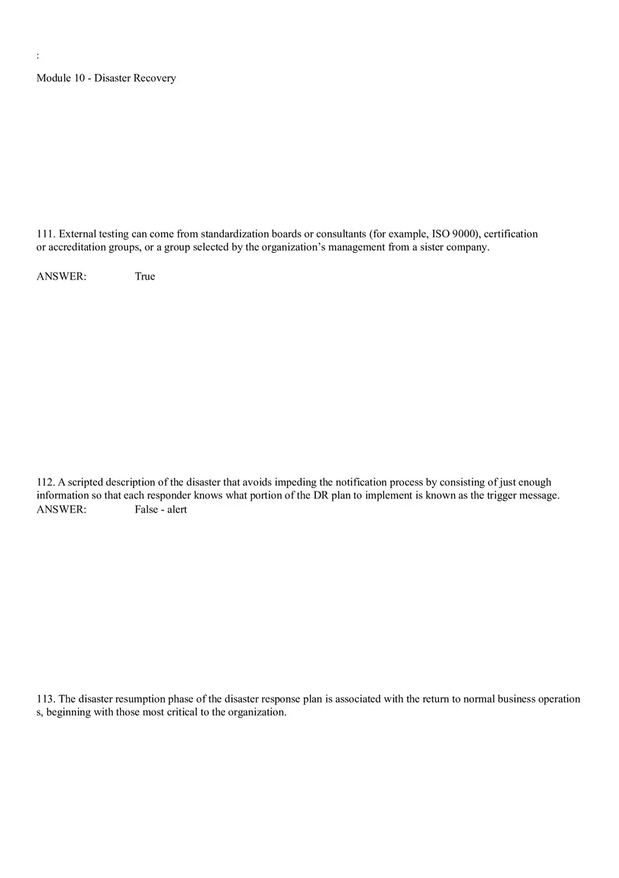 Module 10 - Disaster Recovery Answer Key Part 4 - Page 5