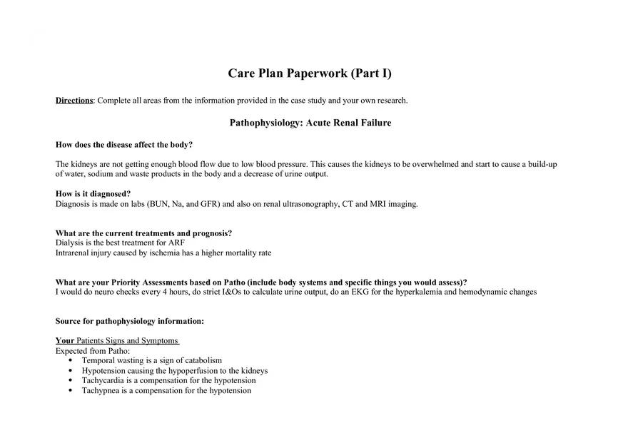 Advance Kidney Injury Care Plan - Page 1