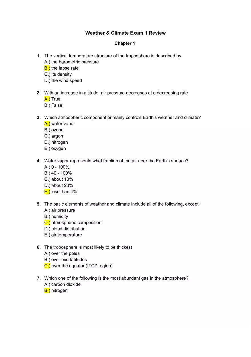 Weather and Climate Midterm Exam Notes - Page 1