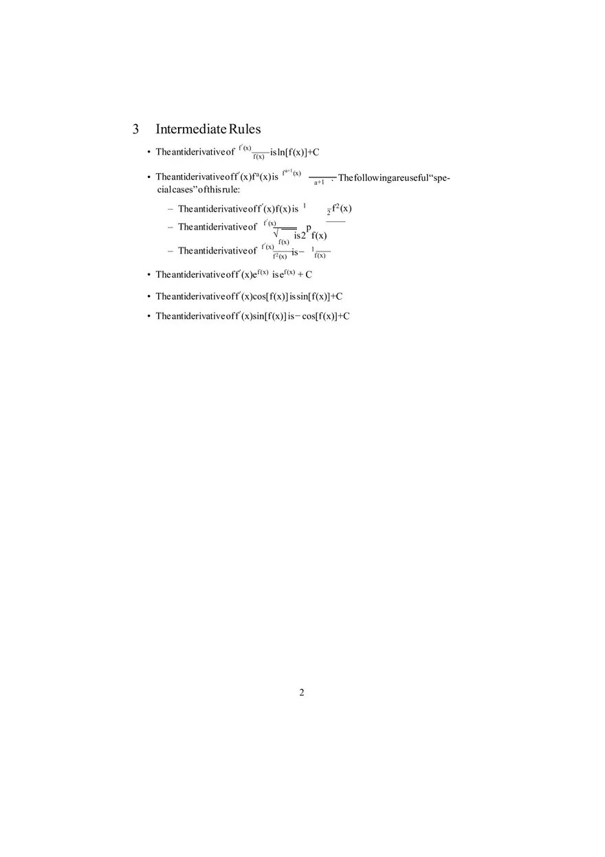 Antiderivatives Formula Sheet - Page 2