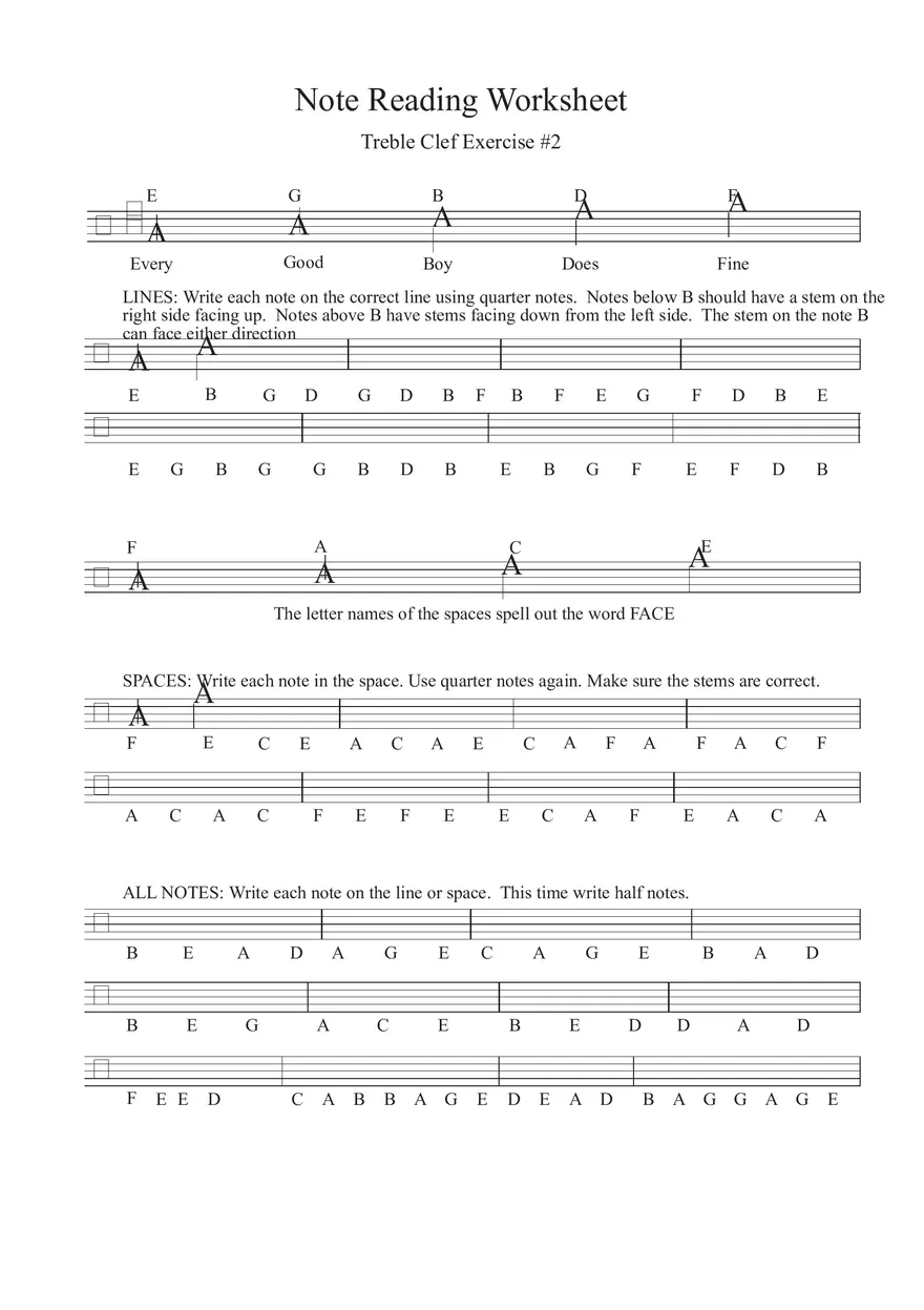 Treble Clef Exercise 2 - Page 1