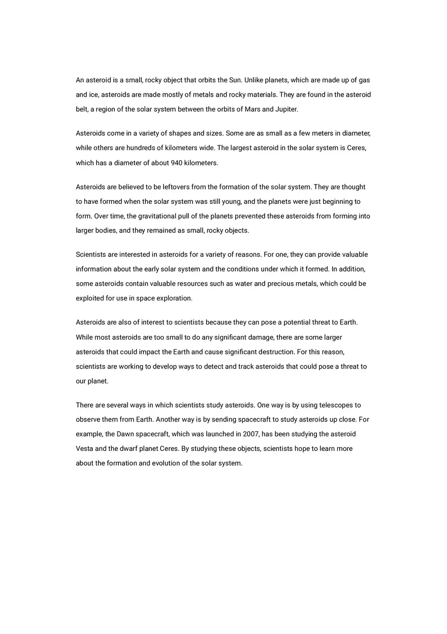 Asteroids - Their Formation, Importance, and Potential Threats to Earth - Page 1