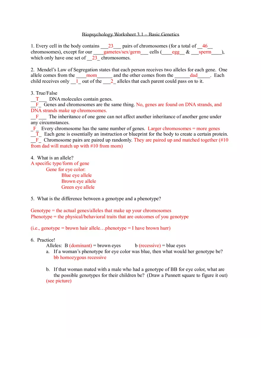 Biopsychology Basic Genetics - Page 1