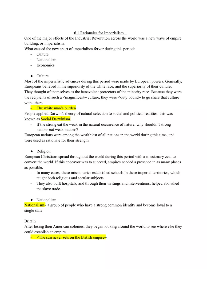 Rationales for Imperialism World History Review - Page 1