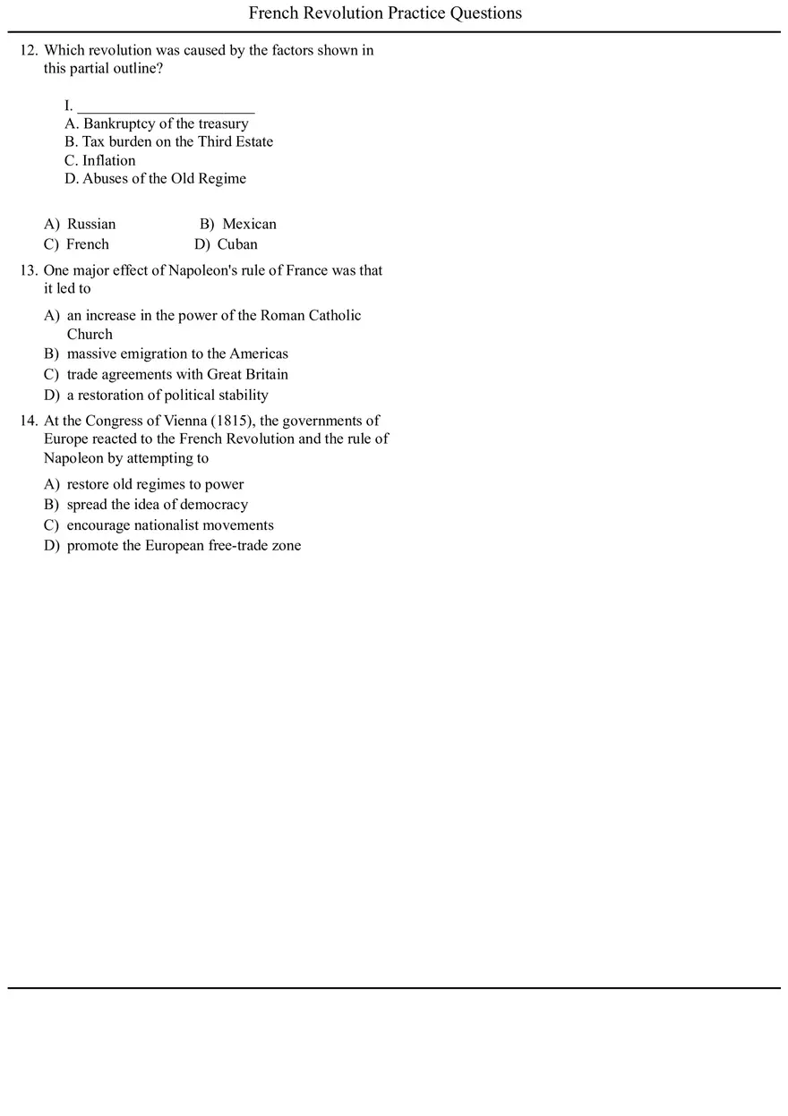 French Revolution Practice Questions with Answers - Page 2
