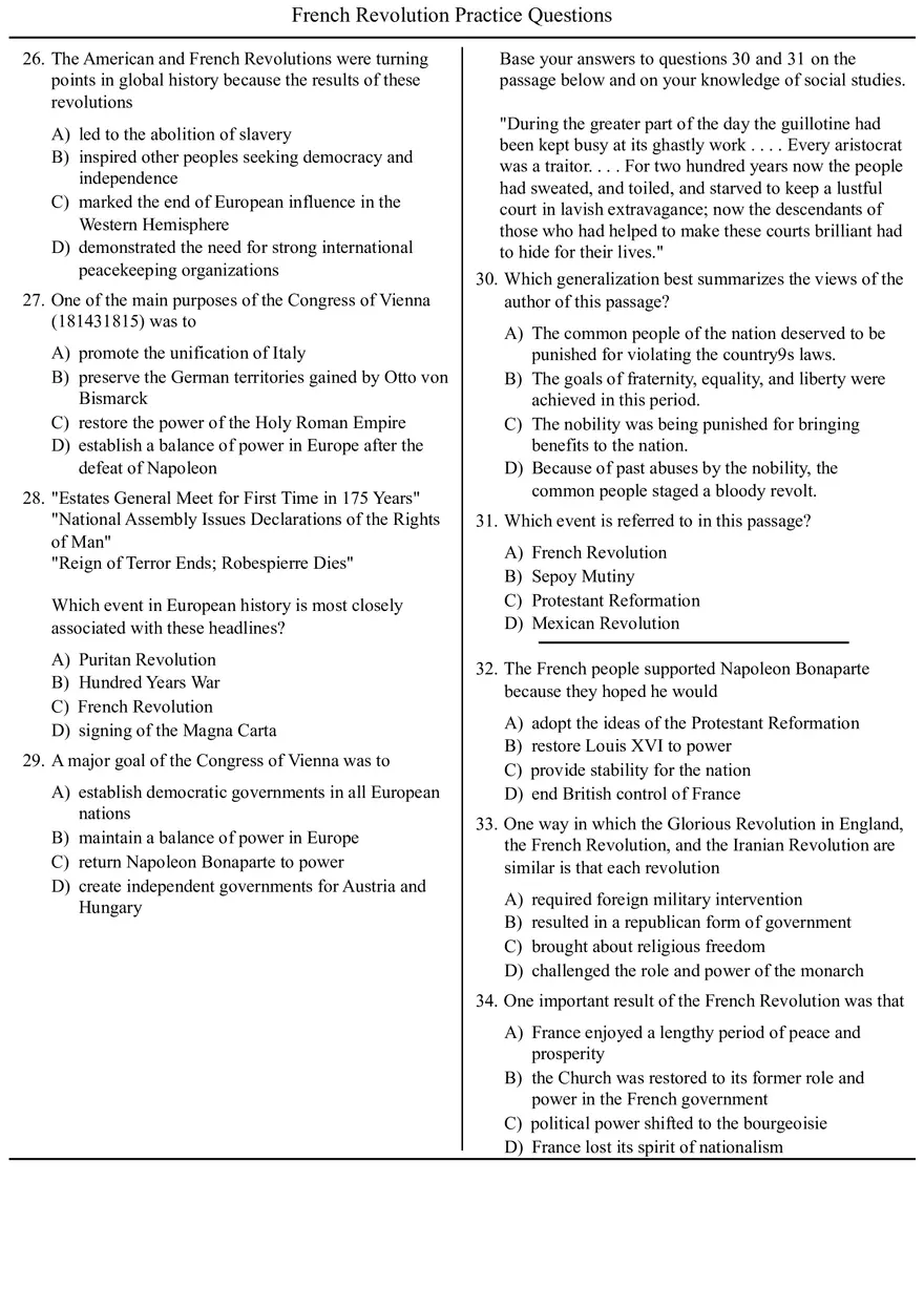 French Revolution Practice Questions with Answers - Page 5