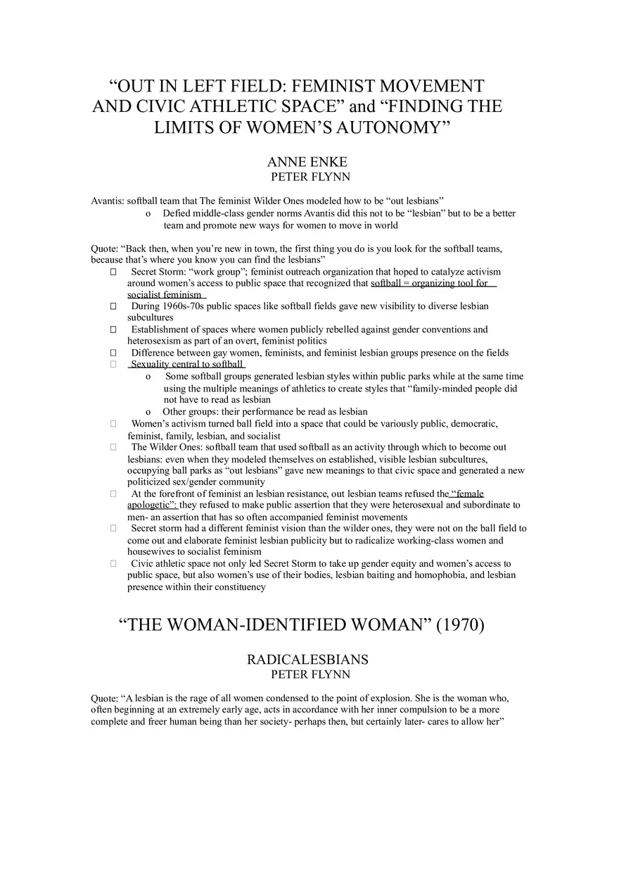 Out in Left Field - Feminist Movement and Civic Athletic Space - Page 1