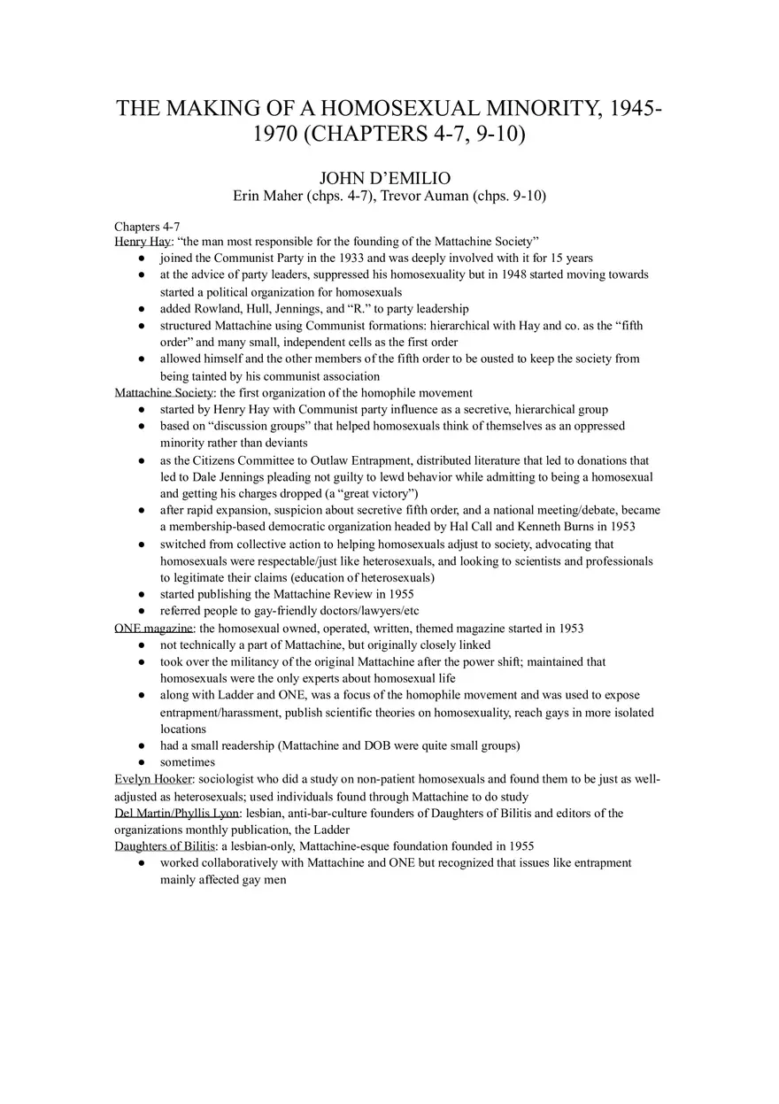 The Making of a Homosexual Minority, 1945-1970 (Chapters 4-7, 9-10) - Page 1