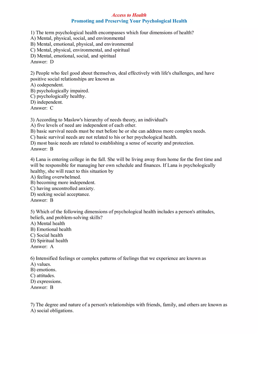 Promoting and Preserving Your Psychological Health - Page 1