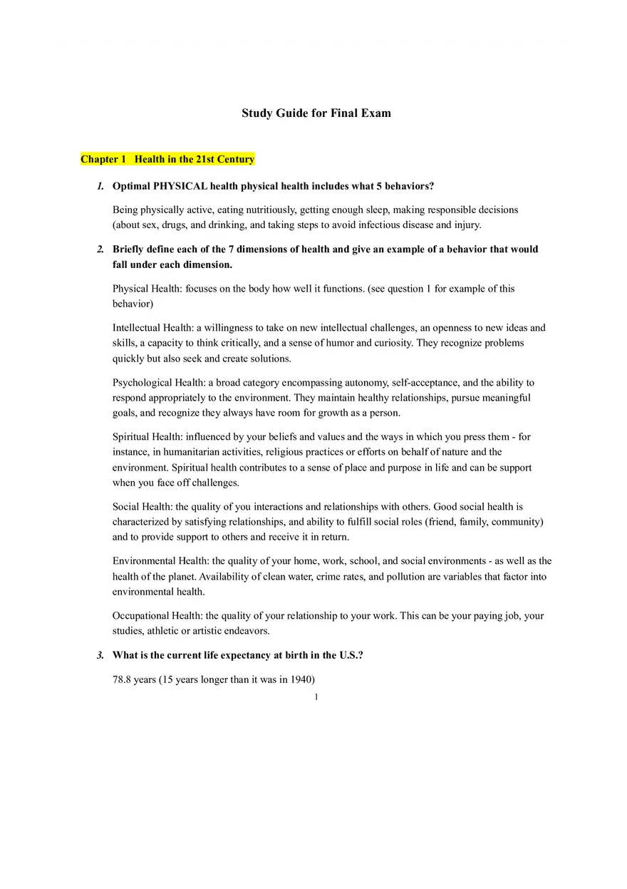 Study Guide for Health in the 21st Century - Page 1