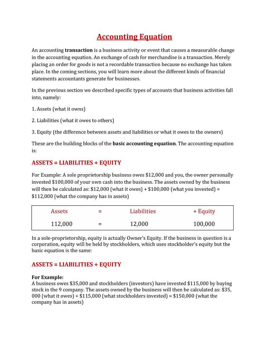 Accounting Equation - Page 1
