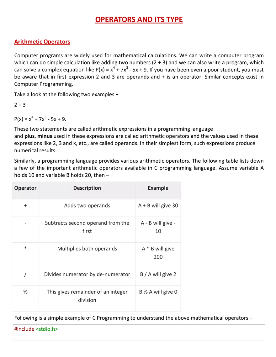 Operators and Its Type - Page 1