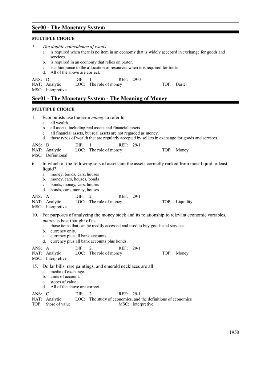 The Monetary System Answers - Page 1