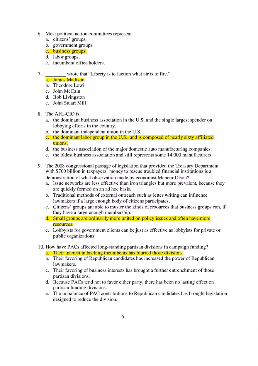 Chapter 9 Interest Groups Exam Multiple Choice - Page 2