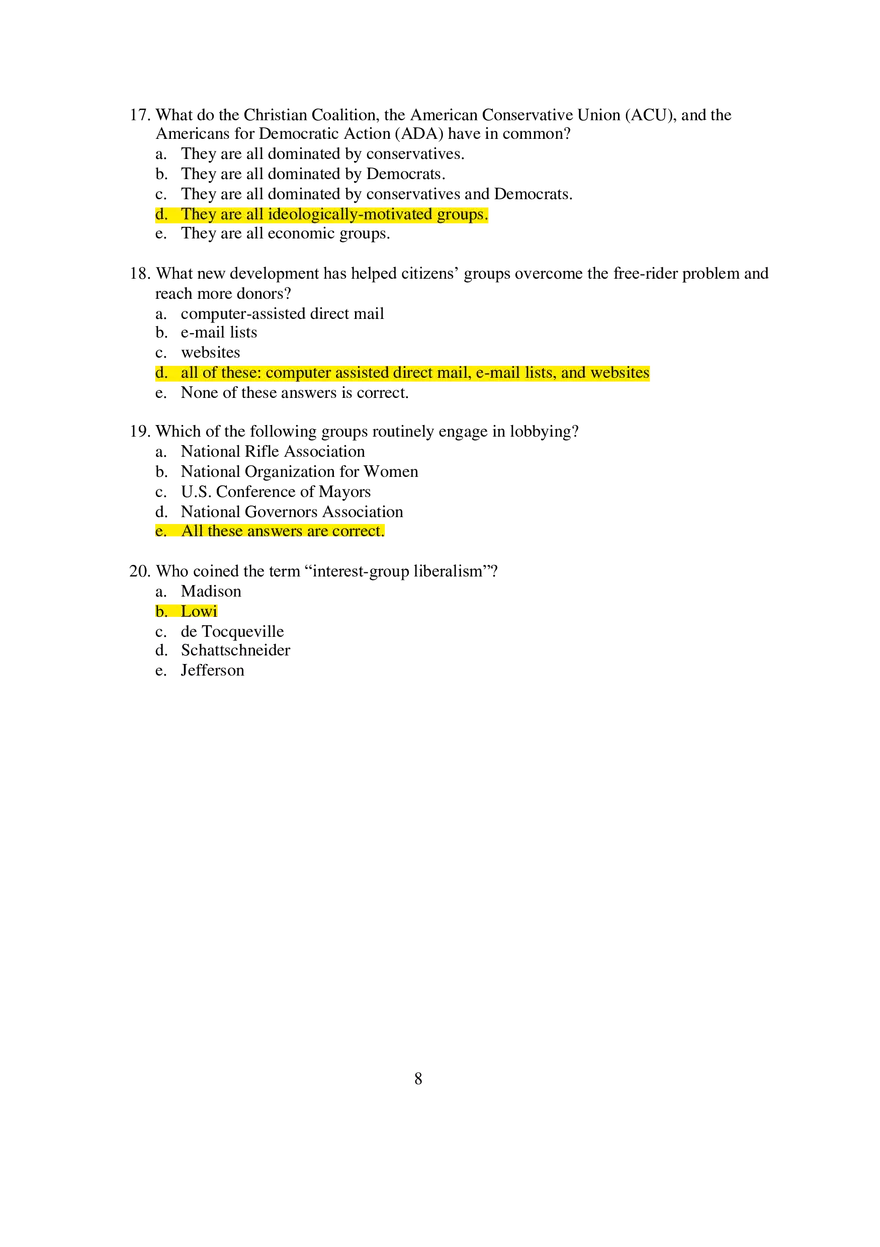 Chapter 9 Interest Groups Exam Multiple Choice - Page 4