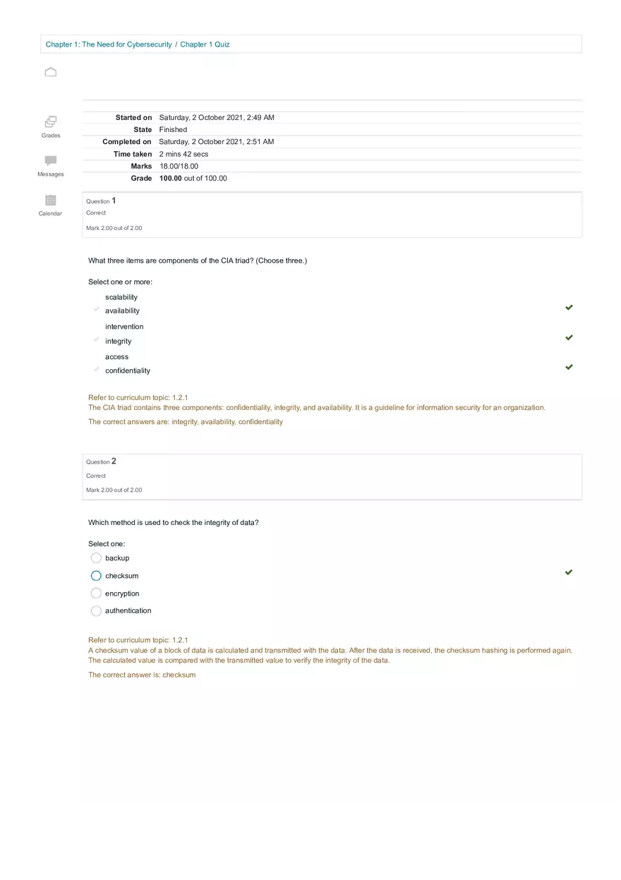 Chapter1 The Need for Cybersecurity Quiz - Page 1