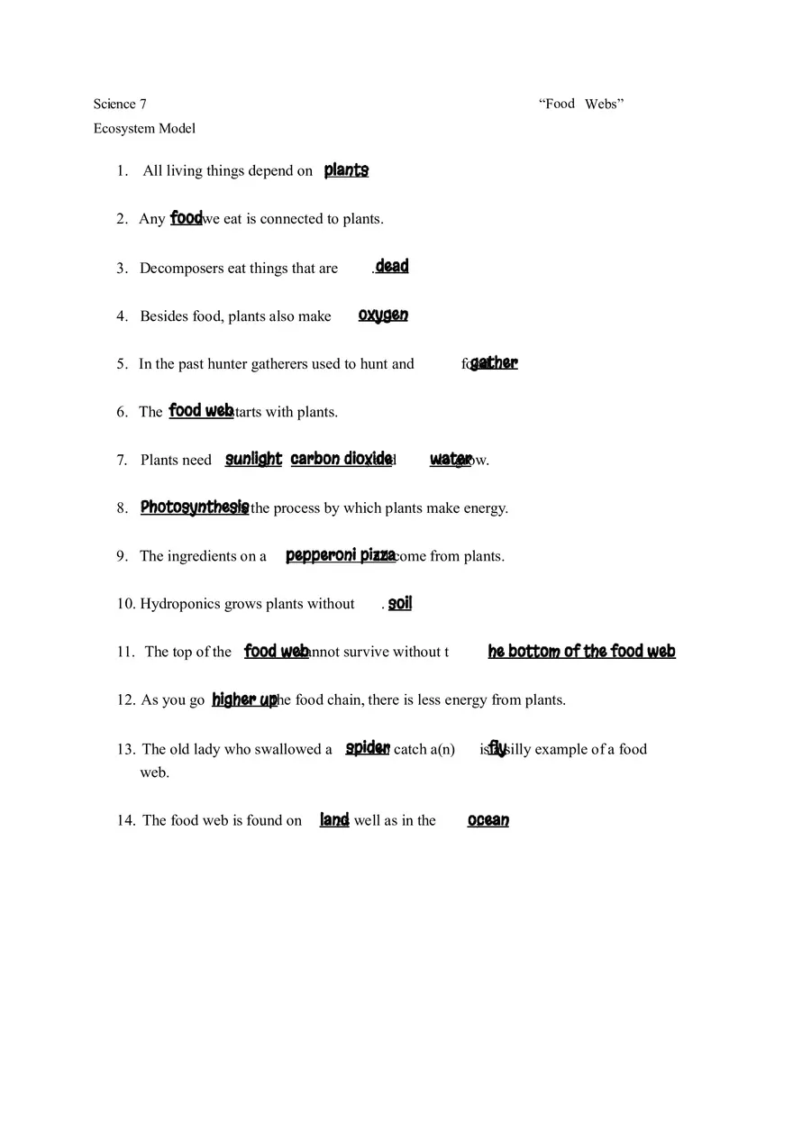 Food Webs Ecosystem Model - Page 1