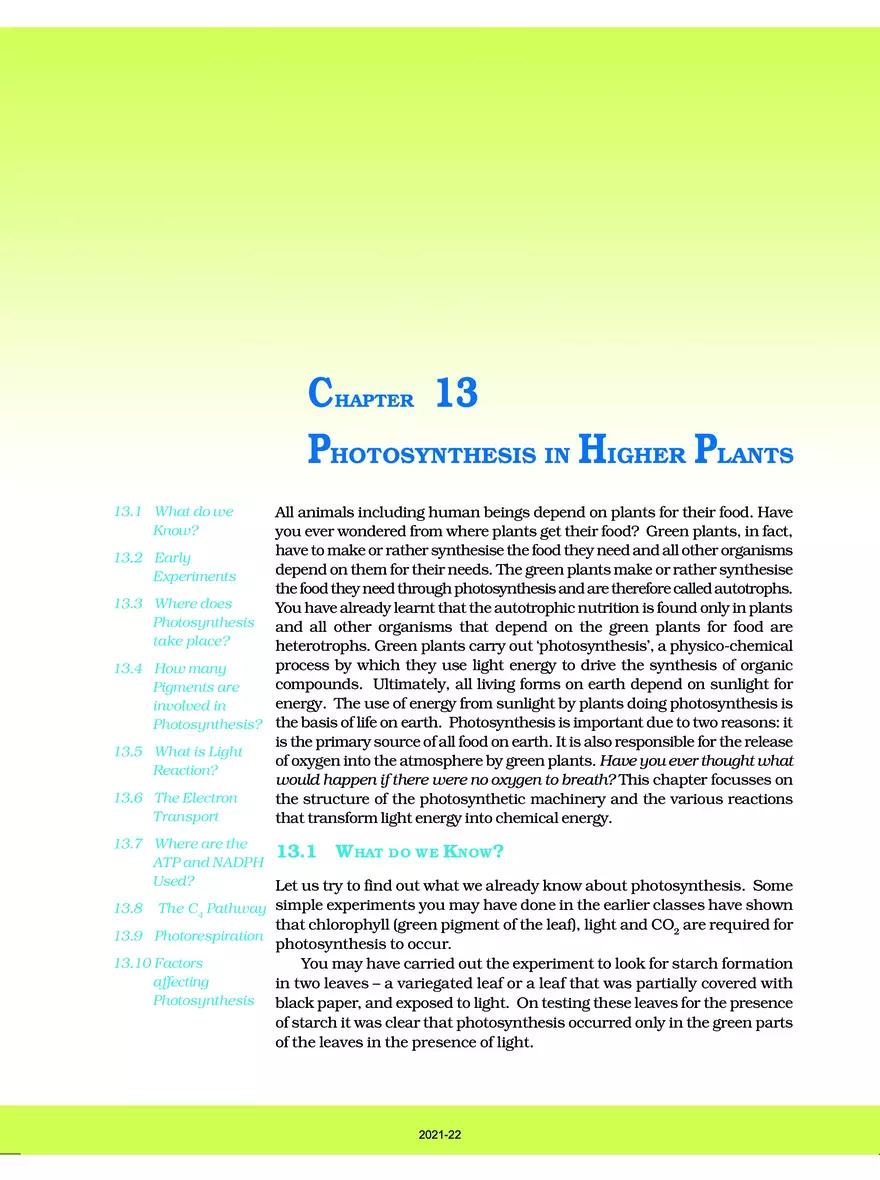 Photosynthesis in Higher Plants - Page 1