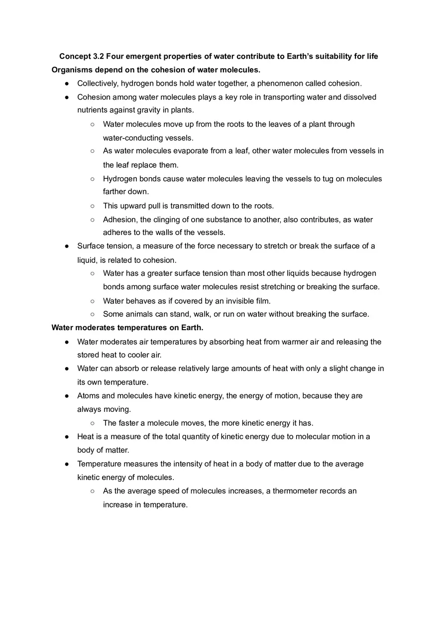 Concept 3.2 Four  Emergent Properties of Water Contribute to Earth’s   Suitability for Life - Page 1