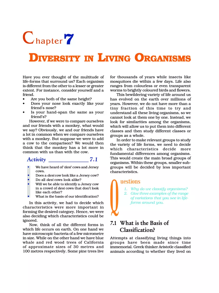 Chapter 7 Diversity in Living Organisms - Page 1
