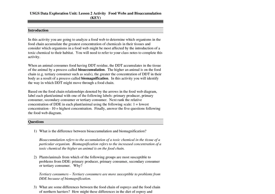 Lesson 2 Activity  Food Webs and Bioaccumulation - Page 2