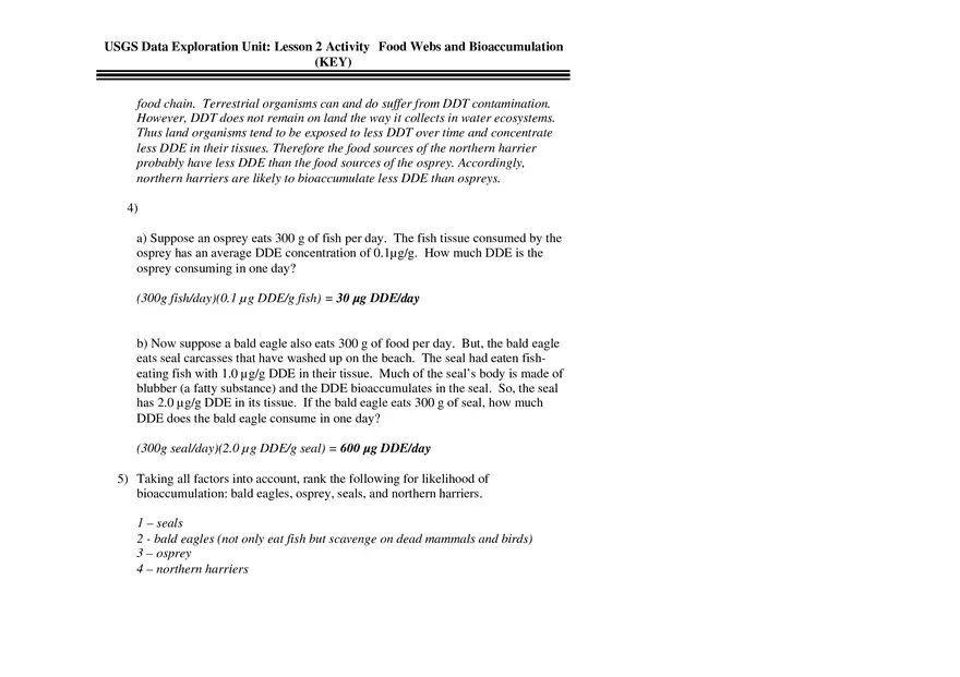 Lesson 2 Activity  Food Webs and Bioaccumulation - Page 4
