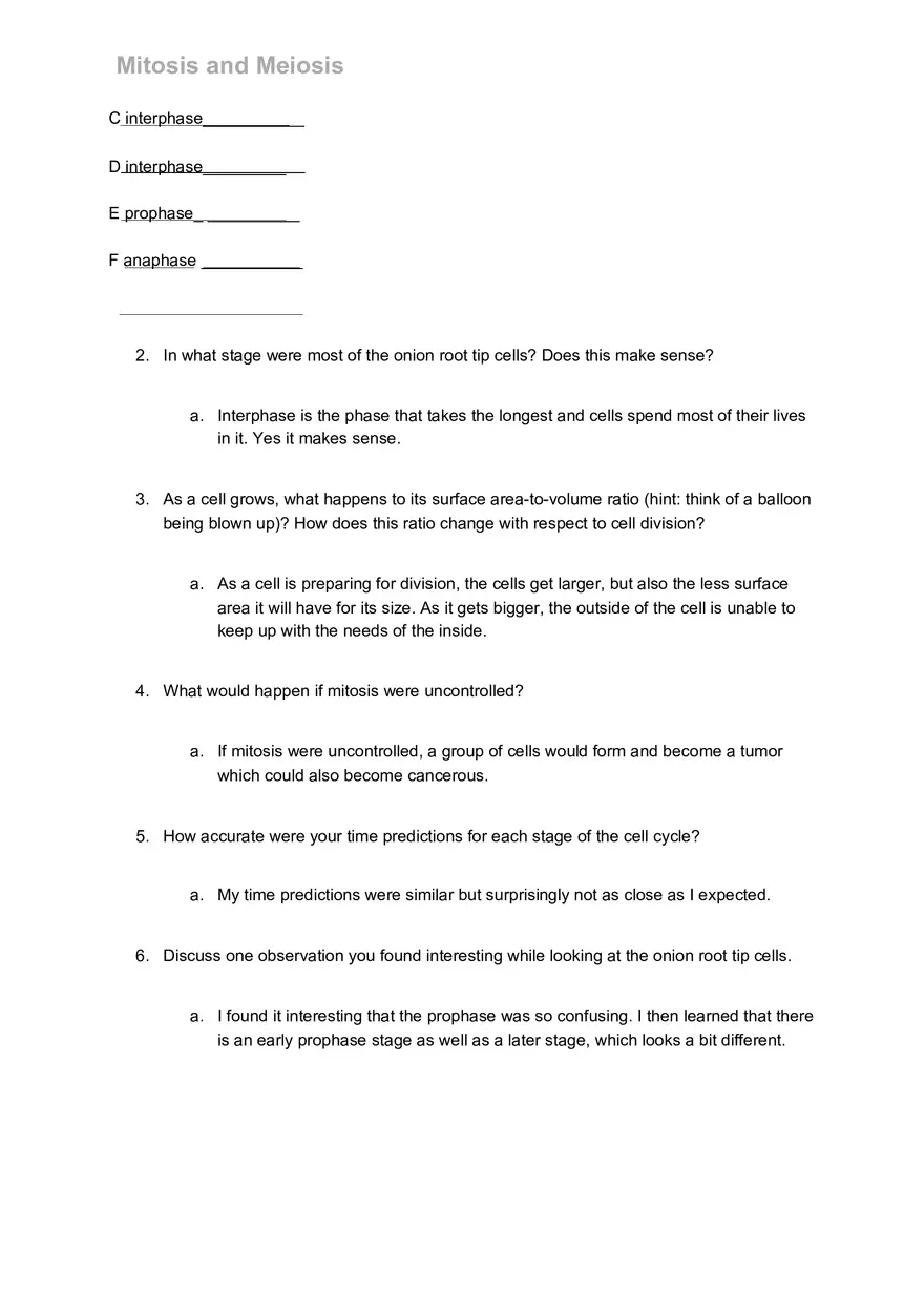 Mitosis and Meiosis Lab - Page 15