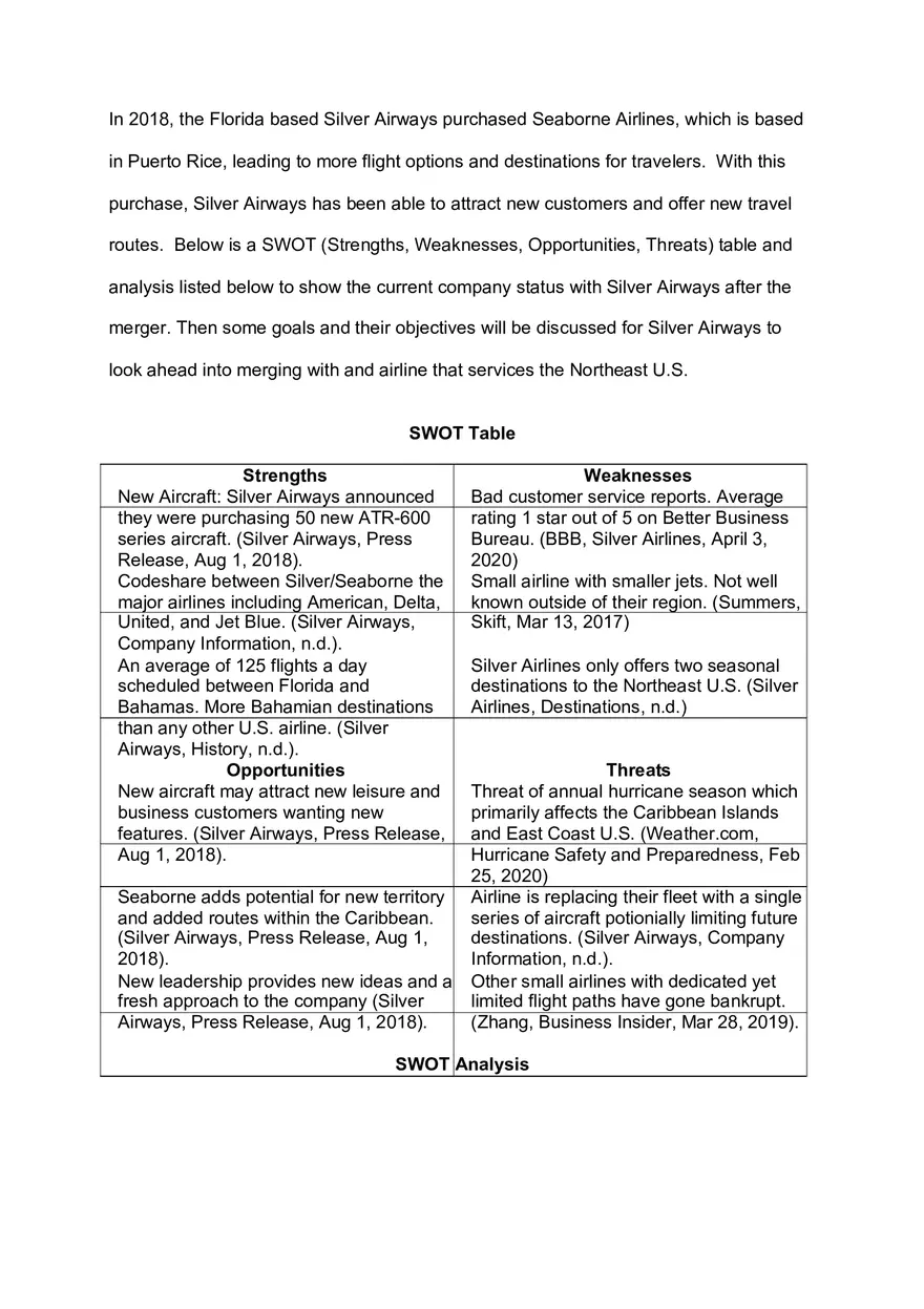 Planning the SWOT Analysis of Silver Airways - Page 2