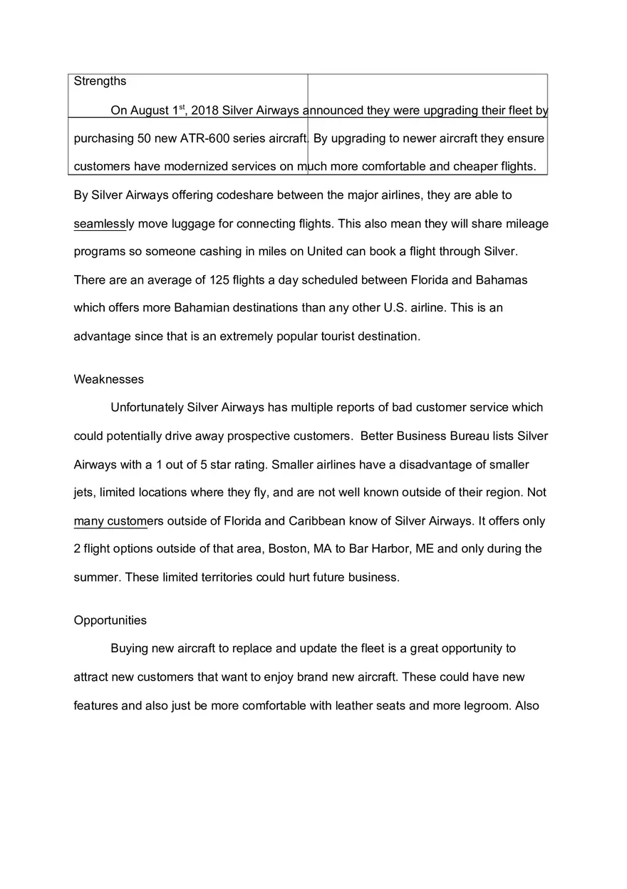 Planning the SWOT Analysis of Silver Airways - Page 3